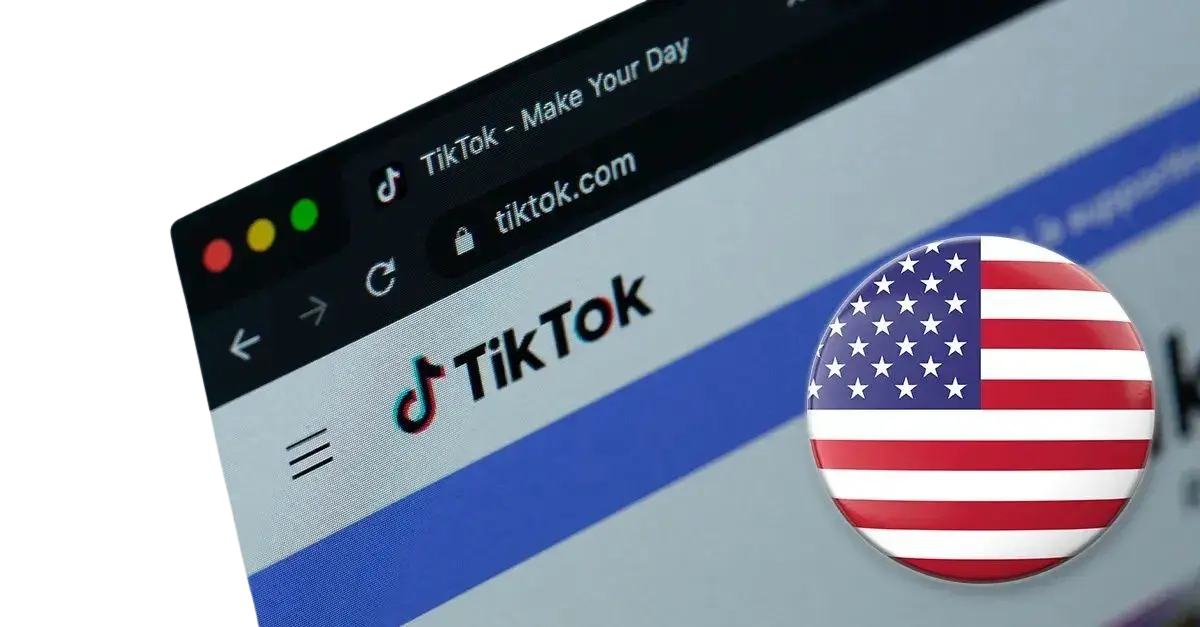 TikTok website with a United States flag graphic