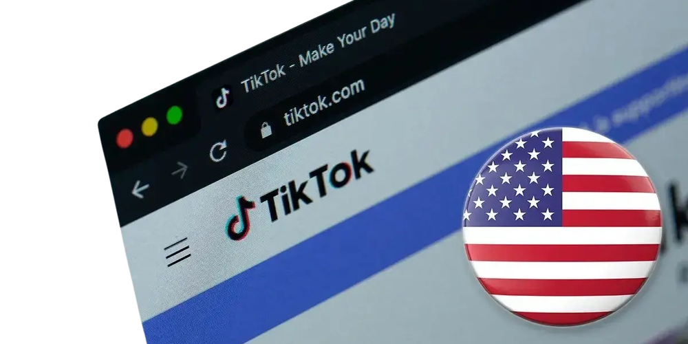 TikTok website with a United States flag graphic