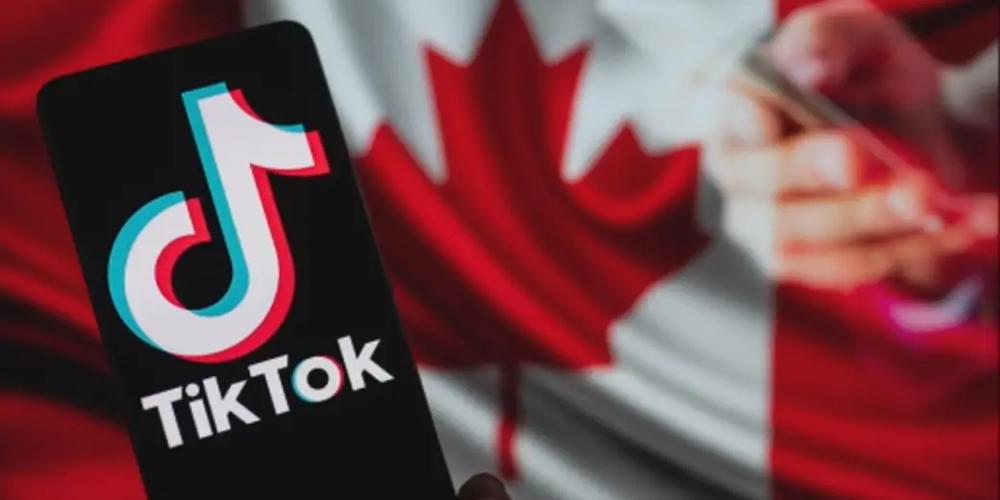 TikTok logo on a phone in front of a Canadian flag