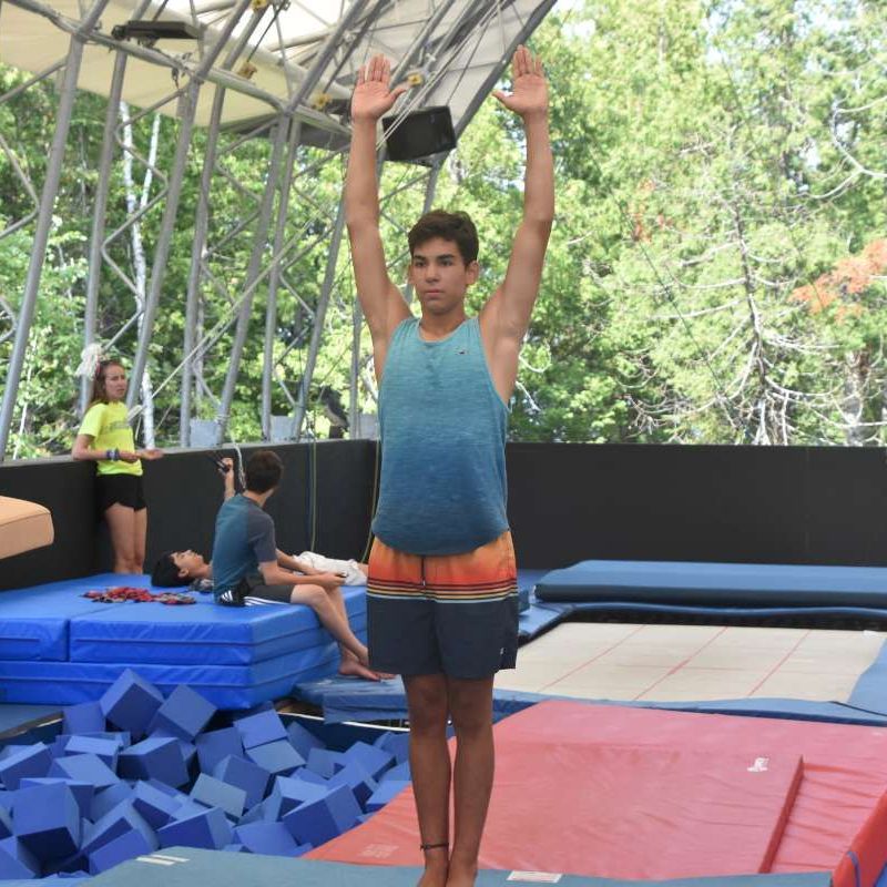 camper training in the gymnastics program at Canadian Adventure Camp