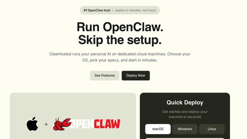 Clawhosted home page