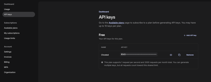 Clave API de Brave Search