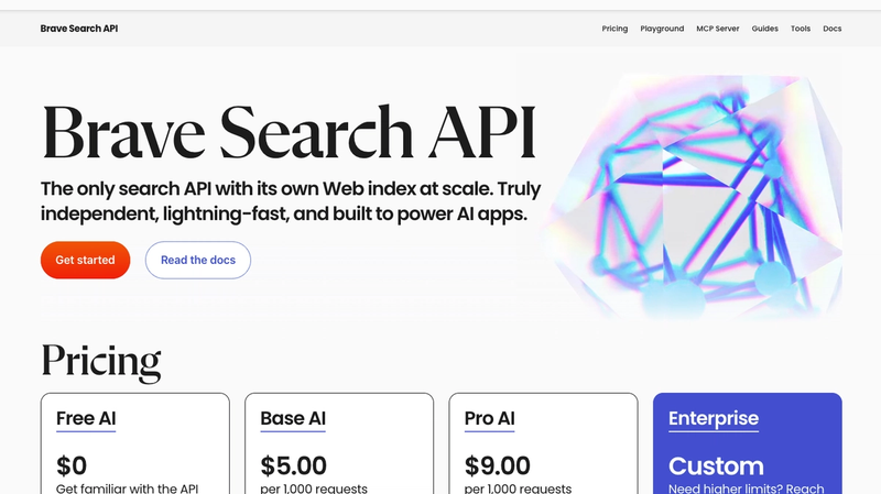 Brave Search API home page