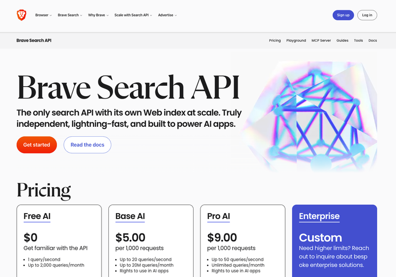 Brave Search API home page