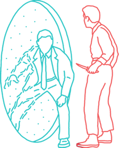 Intro section Illustration of two men fighting near a portal