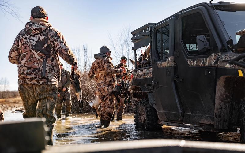Waterfowl hunters in a Missouri blind during duck season