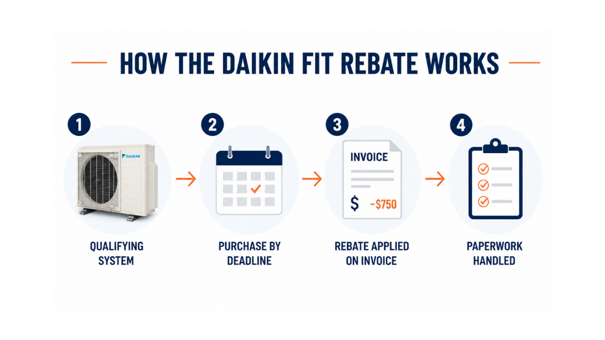 Infographic of how the Daikin Fit rebate works