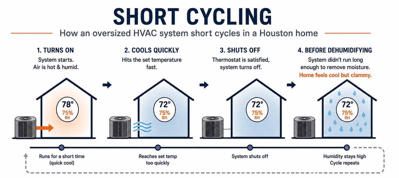 How an oversized HVAC system short cycles in a Houston home