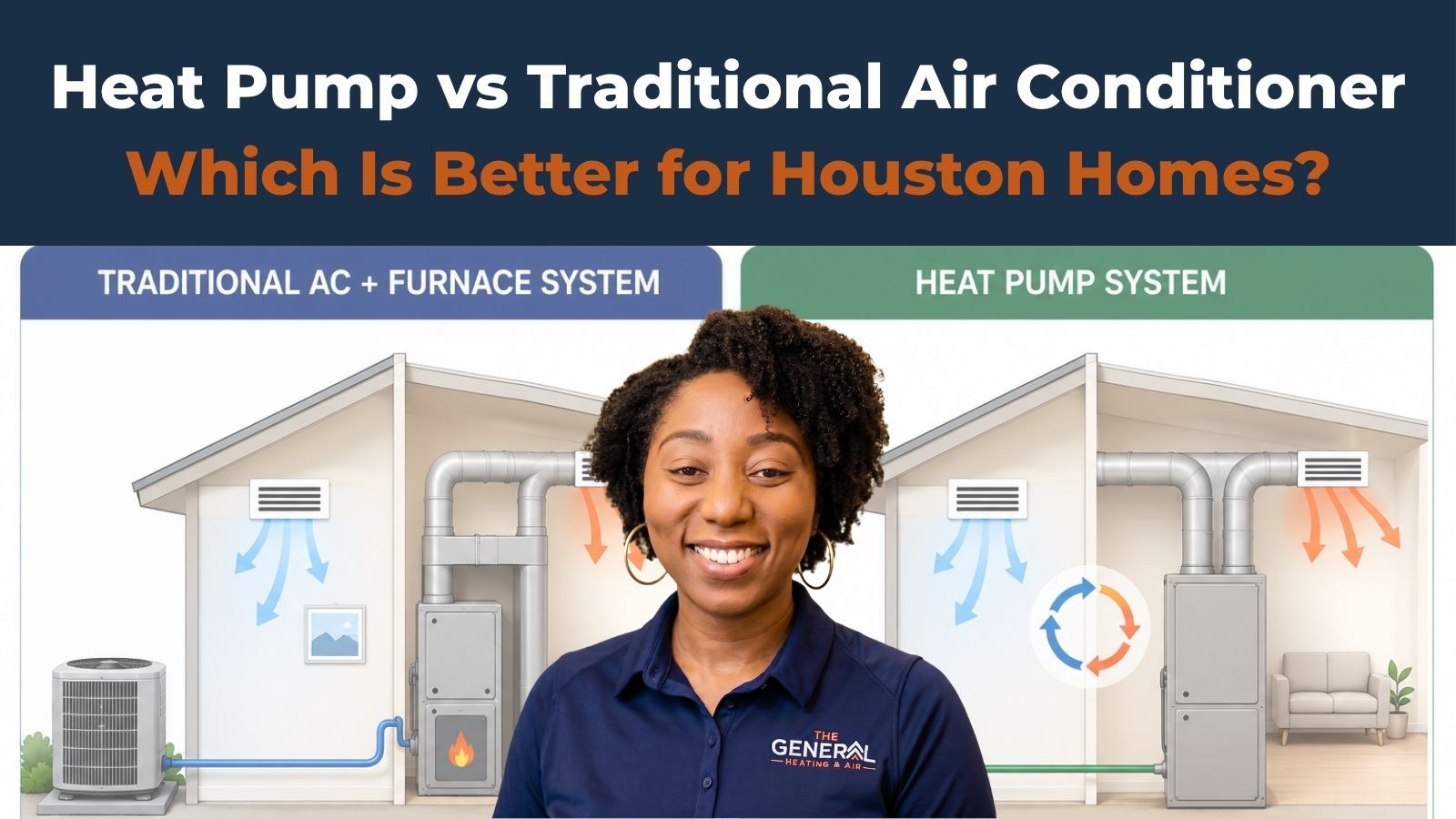 Dr. Toya between: Traditional AC + furnace diagram Heat pump system diagram
