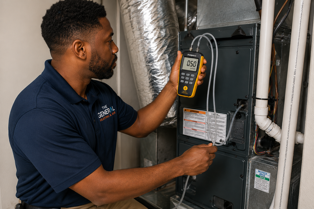 Technician measuring static pressure