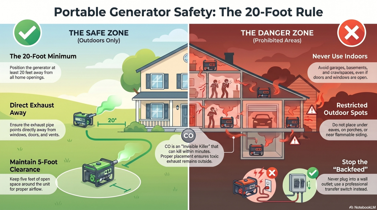 Safe vs Unsafe Generator Placement Infographic