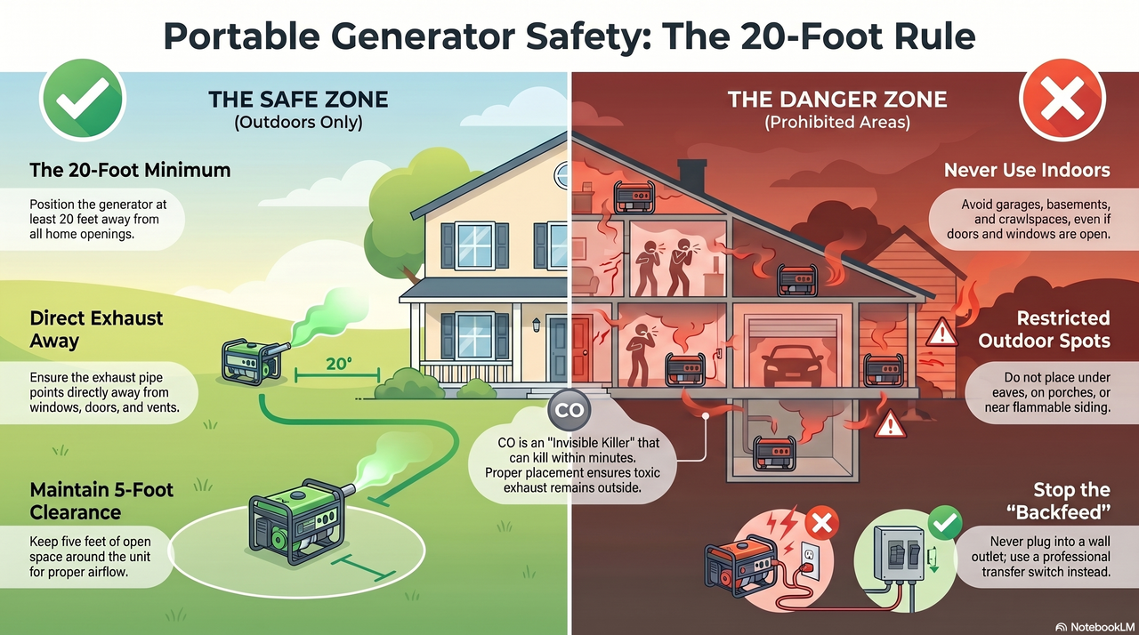 Safe vs Unsafe Generator Placement Infographic