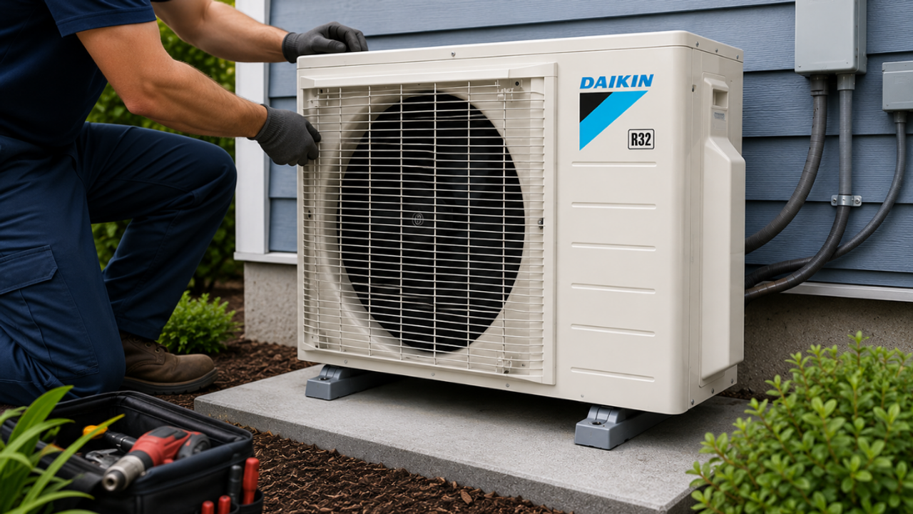 Daikin outdoor unit being installed