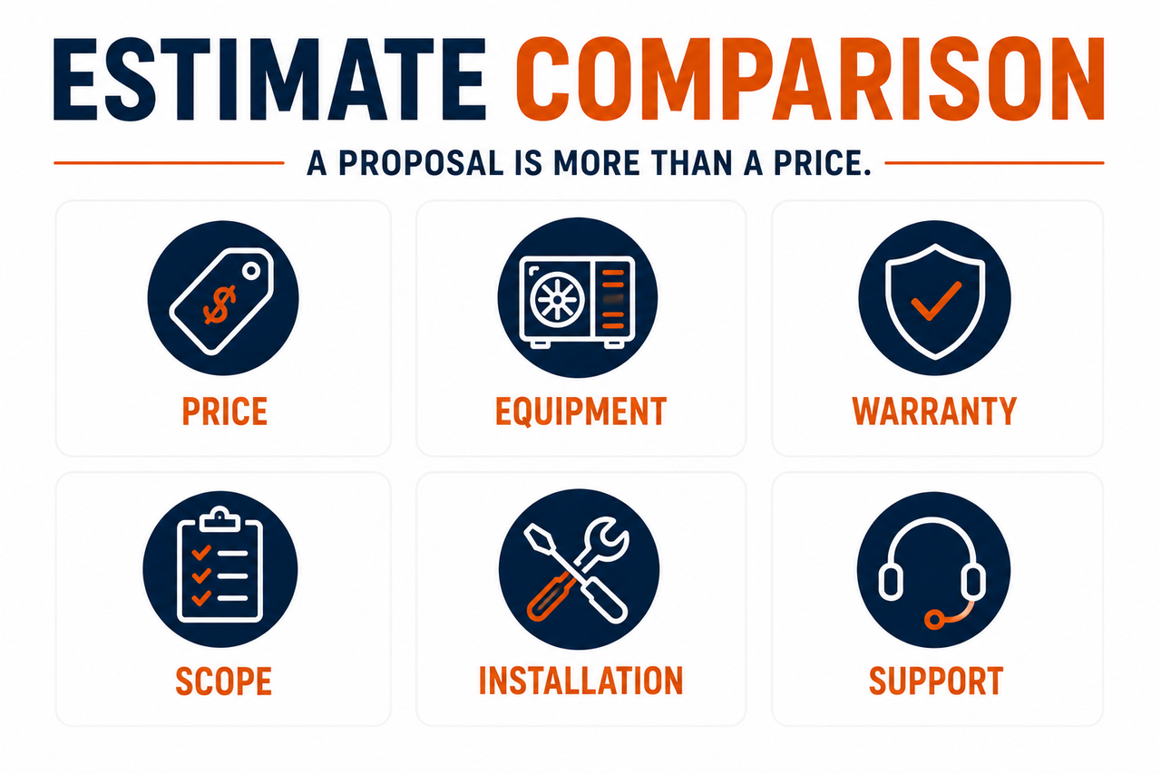 Infographic showing items needed to be considered when it comes to HVAC estimates