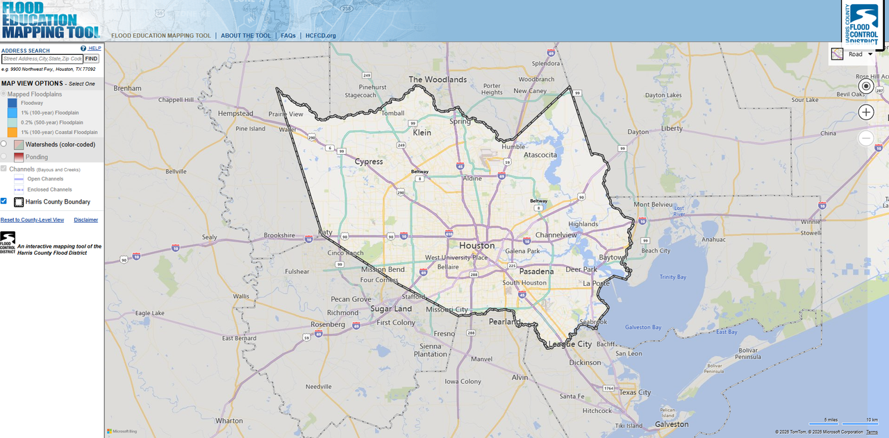 Harris County Flood Warning System flood map interface