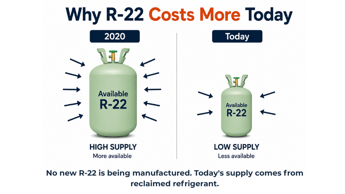 Illustration showing why R22 costs more today than the previous years