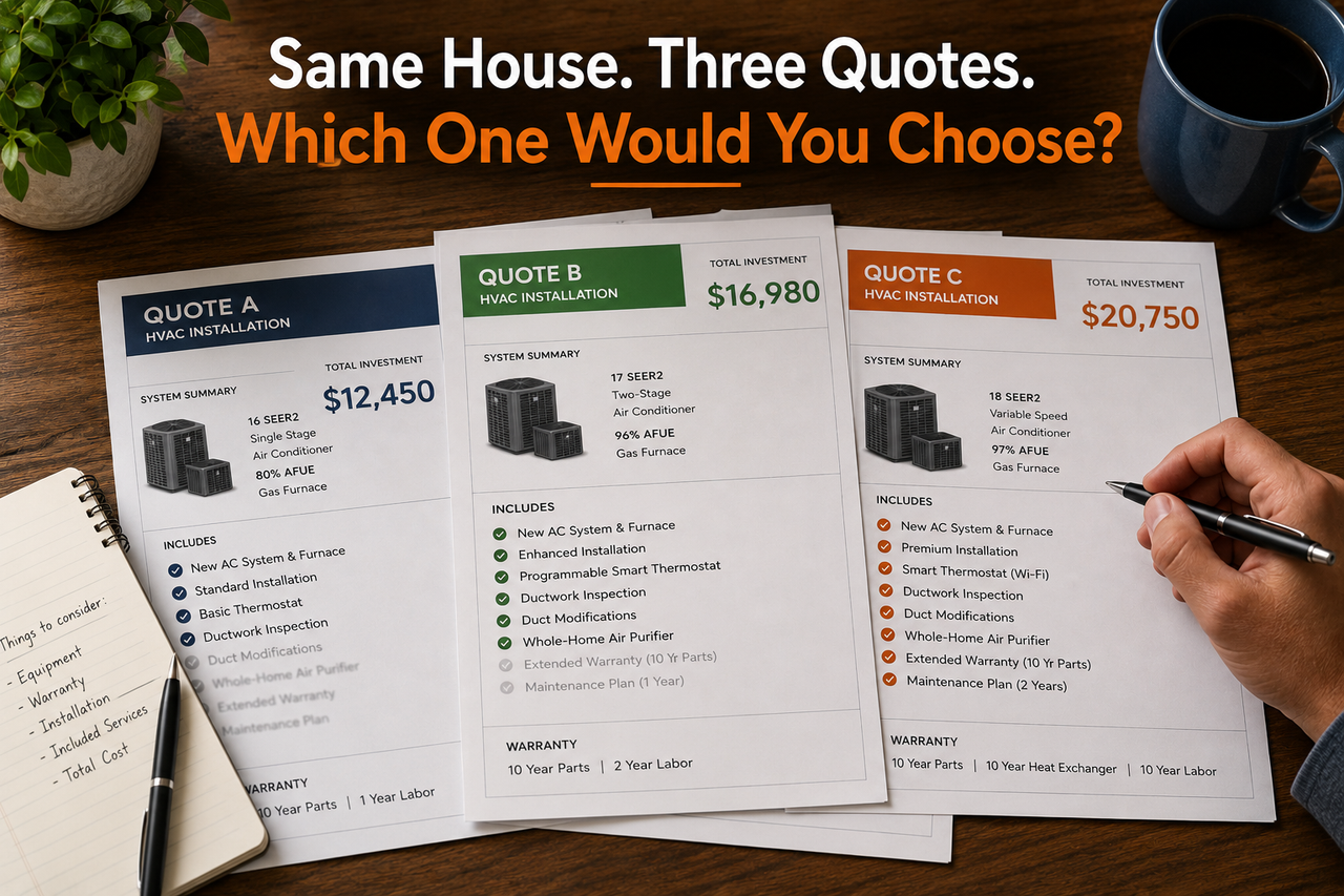 Showing three different HVAC installation quote