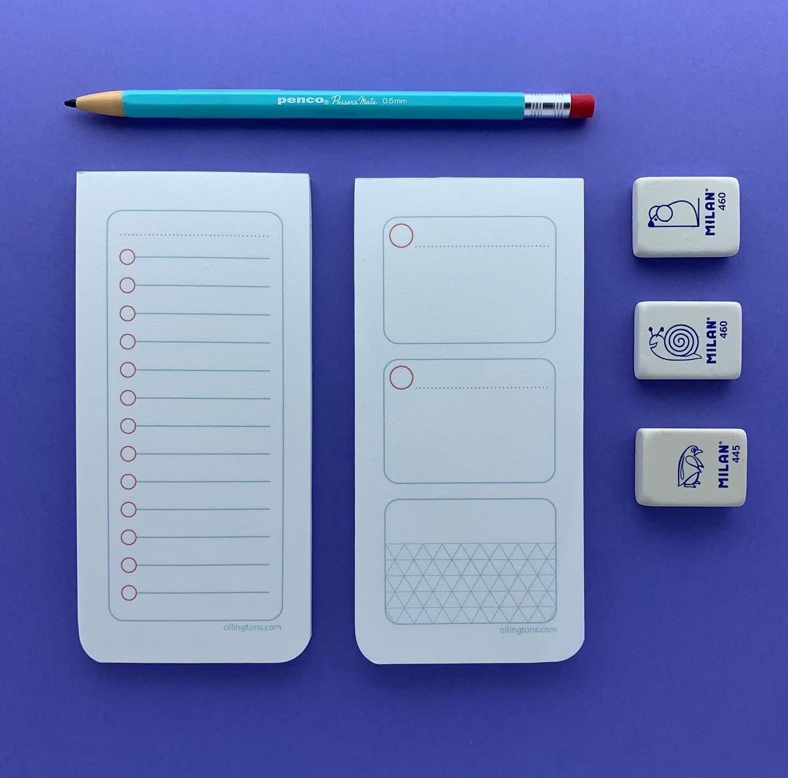Ollingtons stationery collection with notepads and erasers