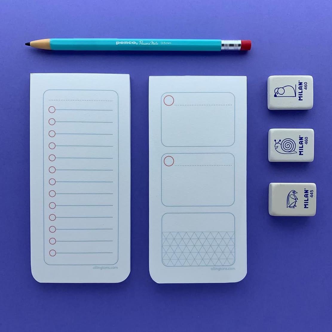 Ollingtons stationery collection with notepads and erasers