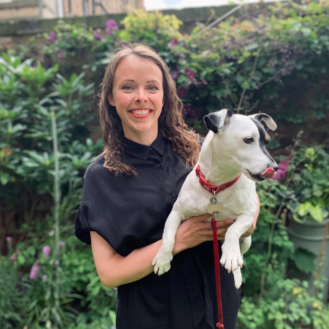 Gillian Boyd, founder of Ollingtons, with Ollie the dog