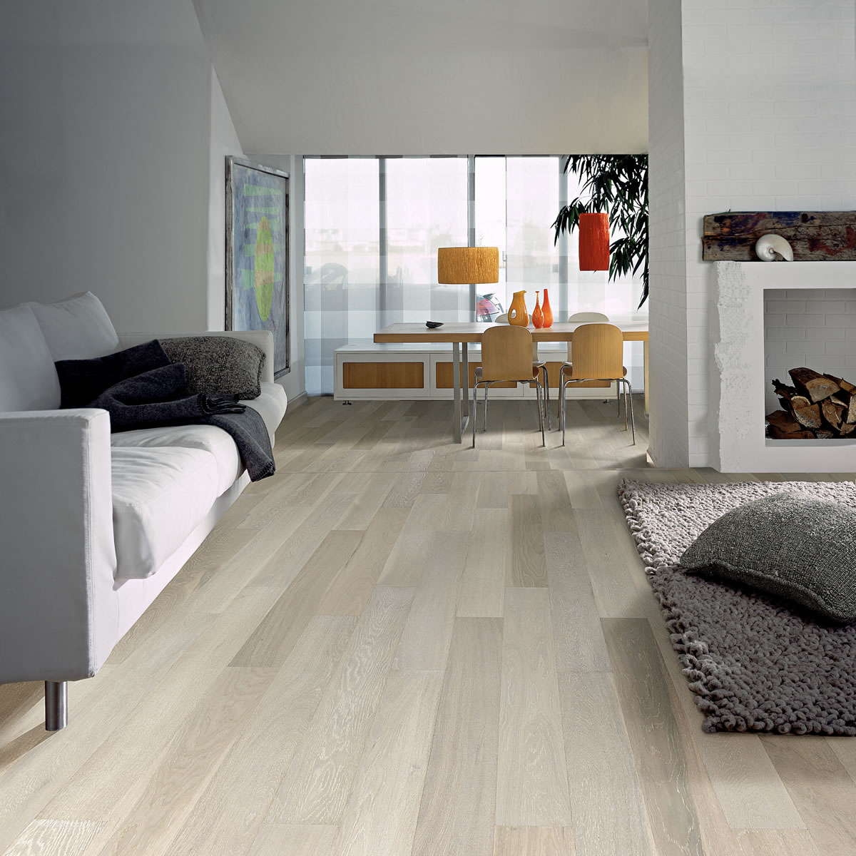 Salotto con parquet in Rovere Sandstone di Cabbia