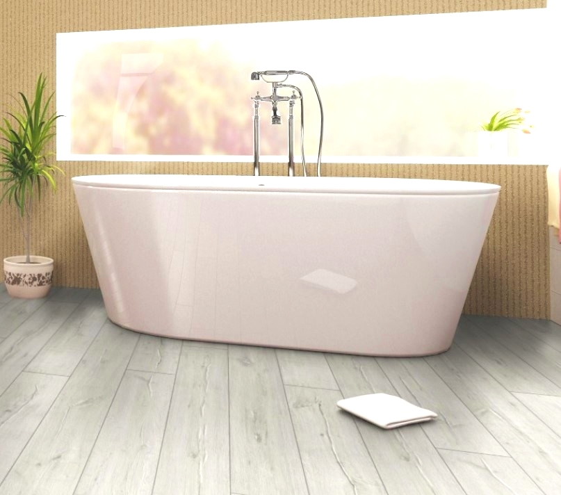 Vasca da Bagno e pianta su un parquet in Quercia Tempi Antichi Bianca di Cabbia