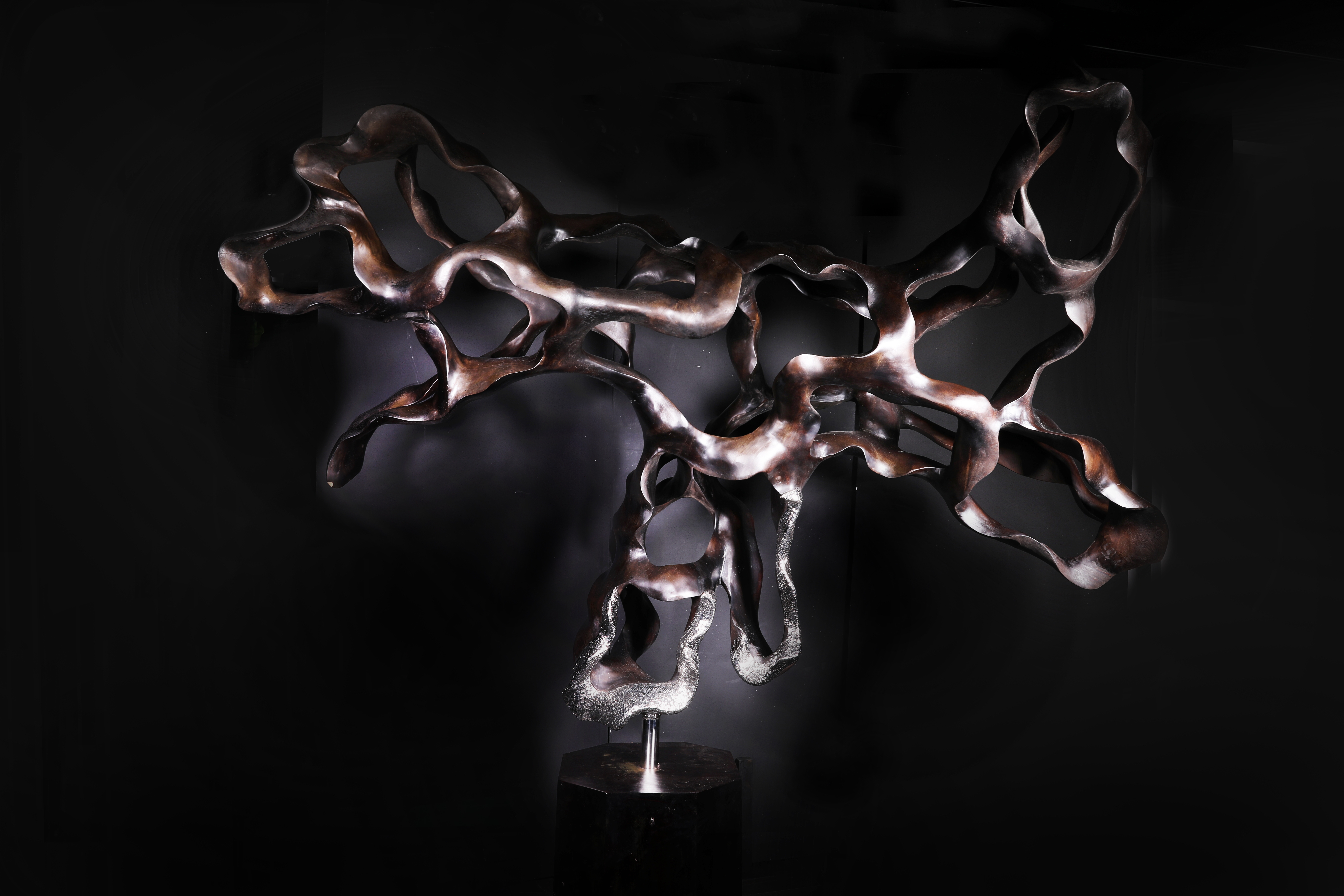 Scultura con radice intera in noce Indonesia lavorata a mano di Cabbia