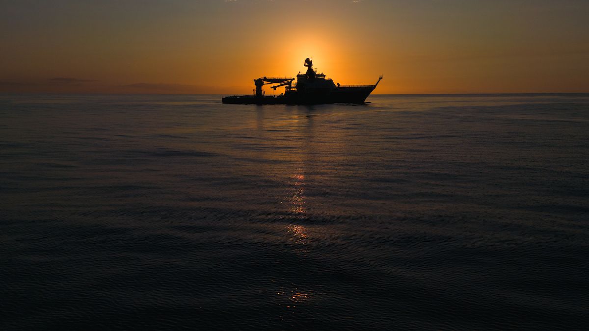Large boat at sunrise