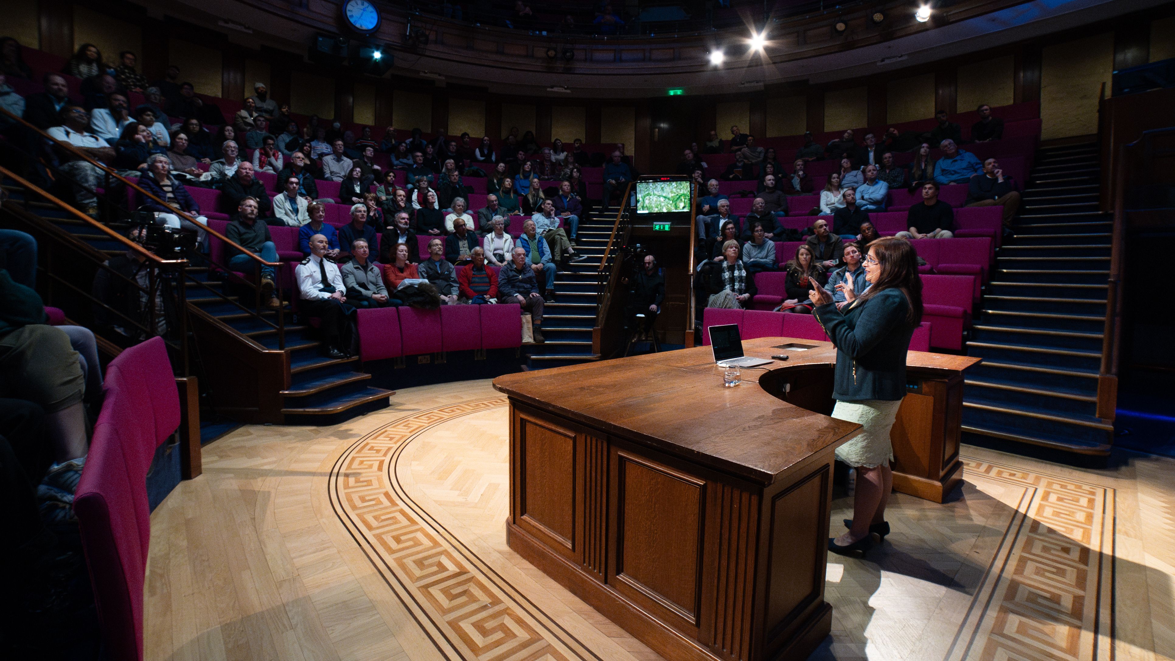 person speaking to group of people in the The Royal Institute Lecture hall