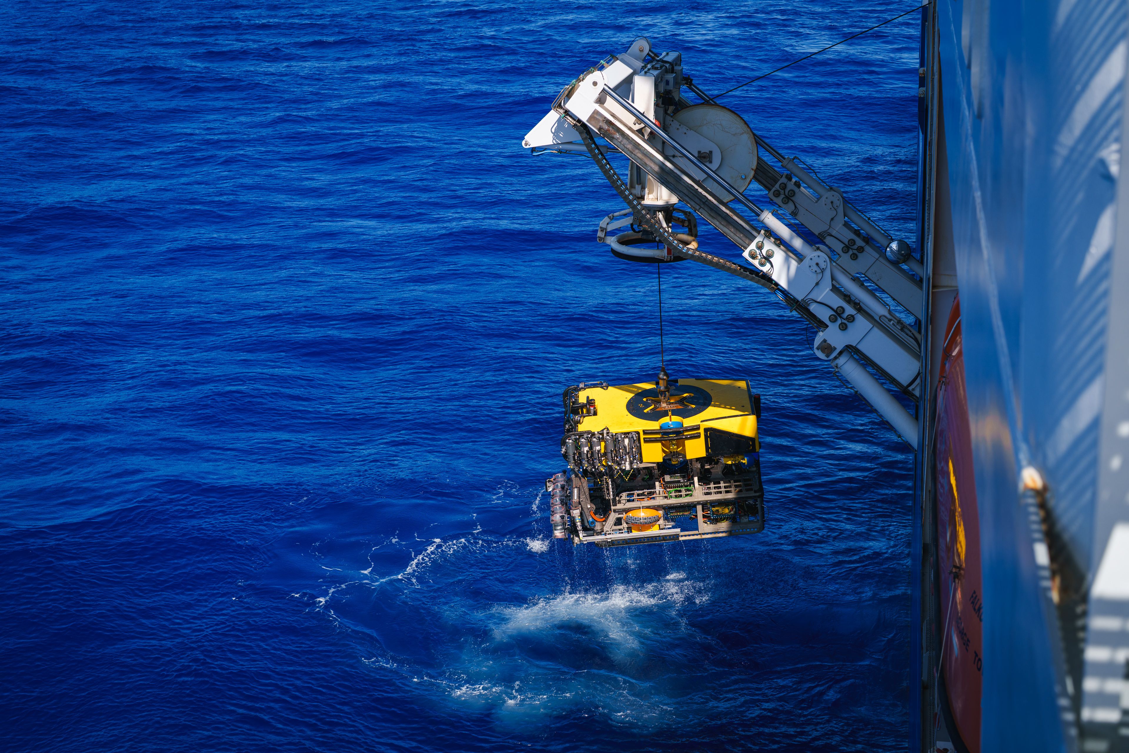 ROV Subastian being recovered after a dive.