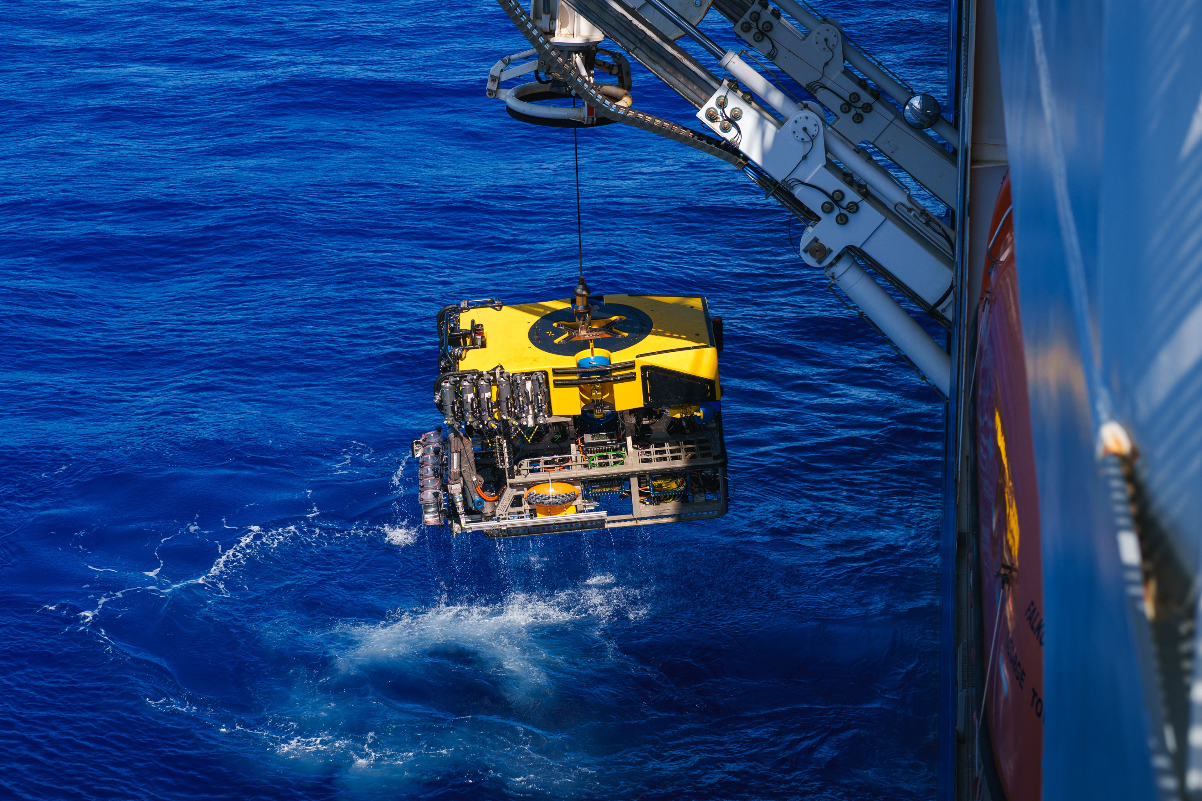 ROV Subastian being recovered after a dive.