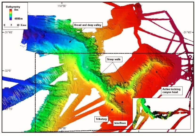 A map of Perth Canyon's bathymetry.