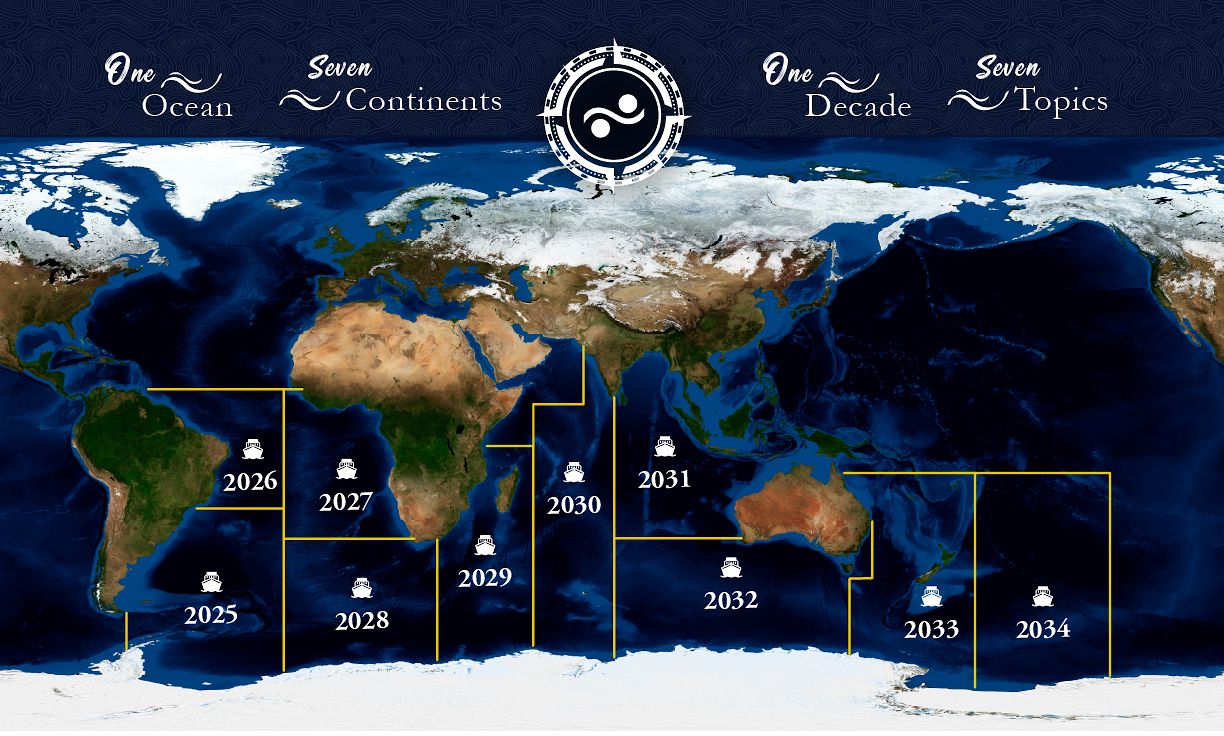 This map shows the planned areas of research for the Schmidt Ocean Institute through 2034.