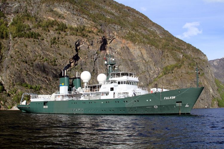 The R/V Falkor during initial test cruises in Norway.