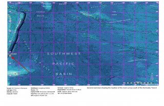 Imagery of location of Crean's Deep in a general overview, showing the location to the main survey south of Kermade Trench.