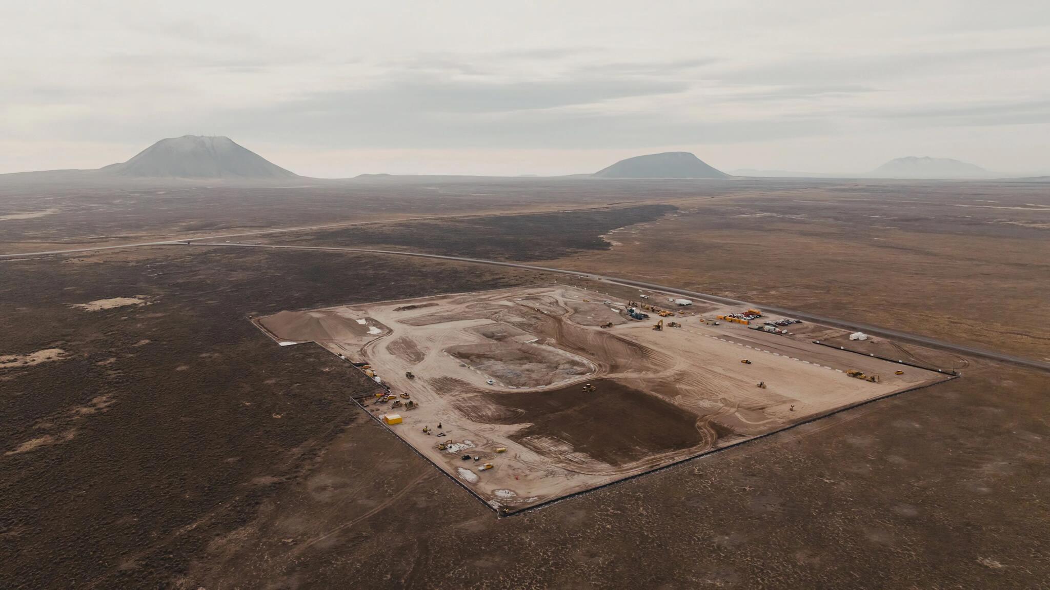 Aerial view of the Aurora powerhouse construction site in the high desert