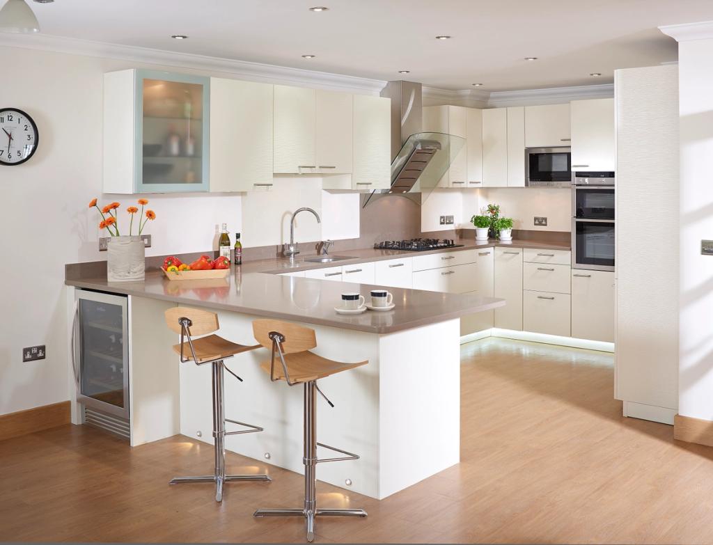 Taupe breakfast bar kitchen