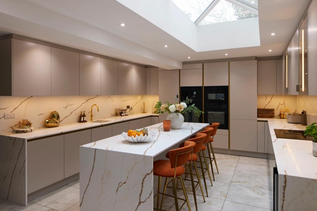 Modern kitchen using warm natural tones