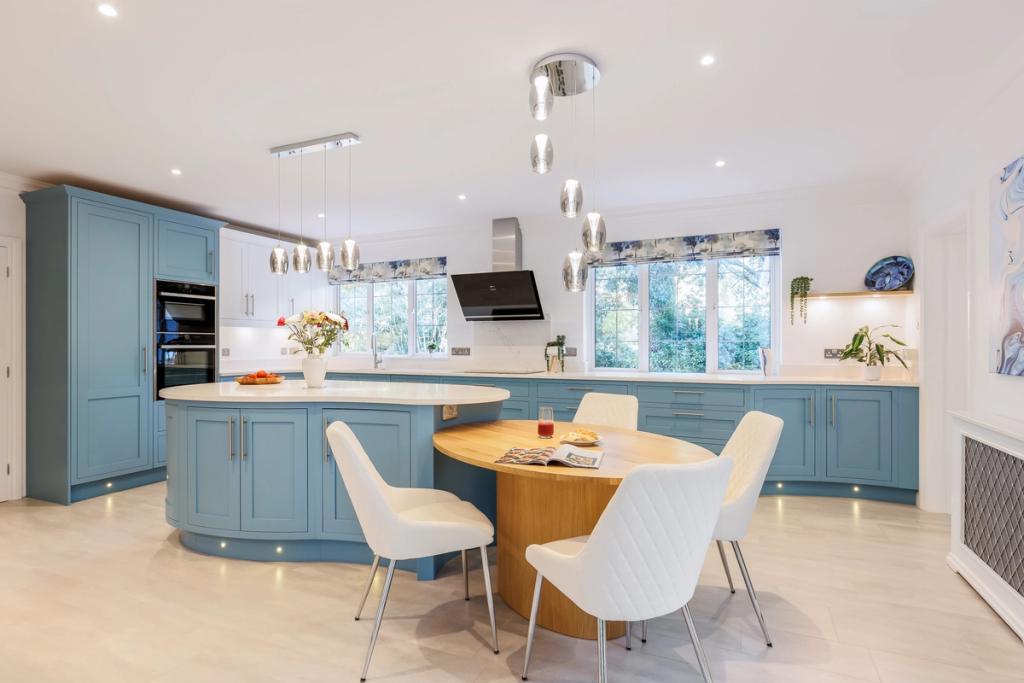 Hand-painted blue and white in-frame kitchen