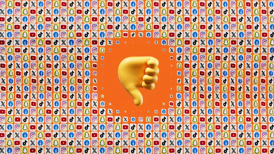 icone d'un pouce vers le bas entourés de logo des réseaux sociaux