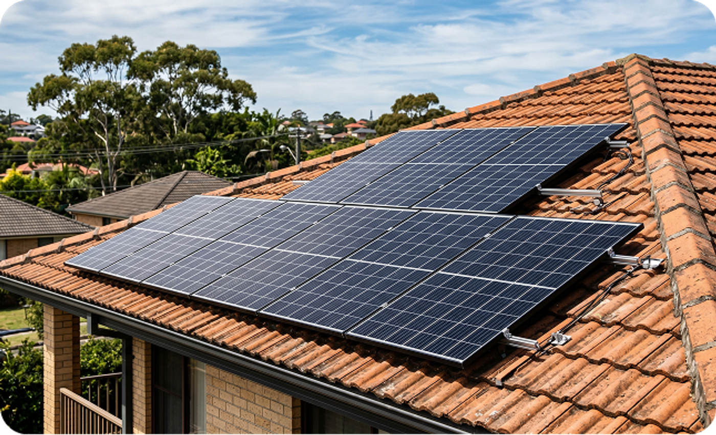 Solar panels installed on a tiled roof