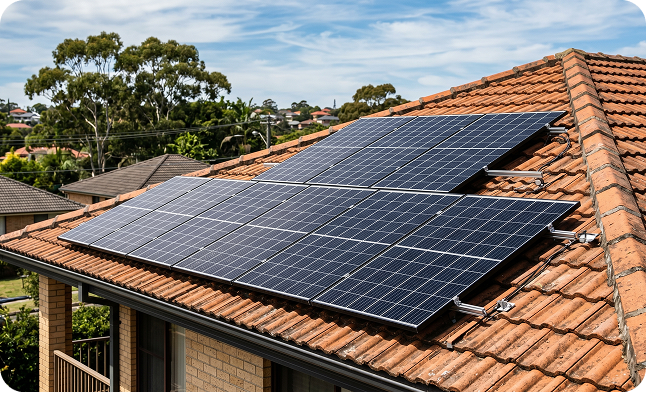Solar panels installed on a tiled roof