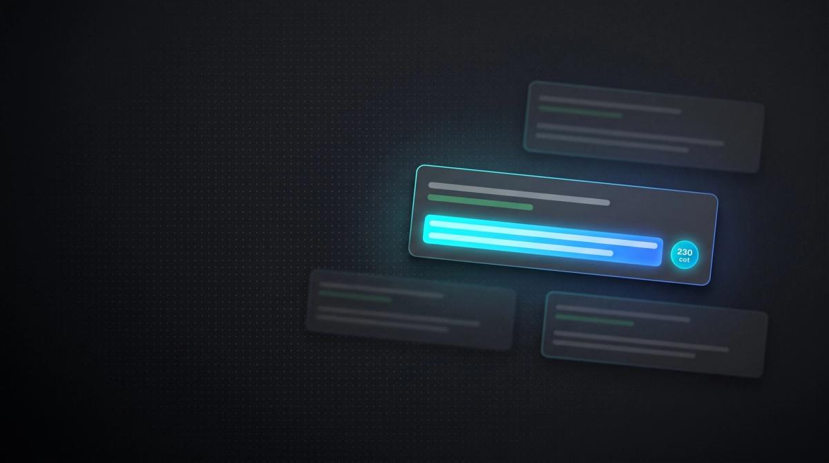 Dunkles Thumbnail zum Thema Meta Description: ein Suchergebnis-Snippet mit hervorgehobener, cyan leuchtender Description-Zeile und einem Zeichenzaehler.