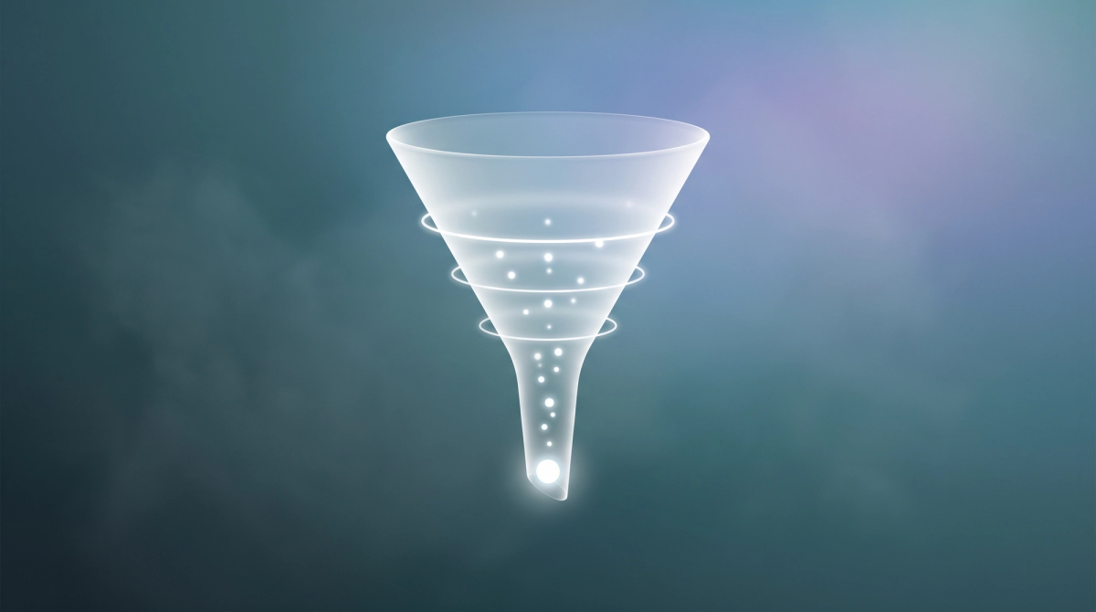 Trichter-Diagramm mit Datenpunkten, die zur Conversion fließen.
