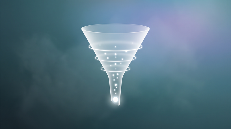 Trichter-Diagramm mit Datenpunkten, die zur Conversion fließen.