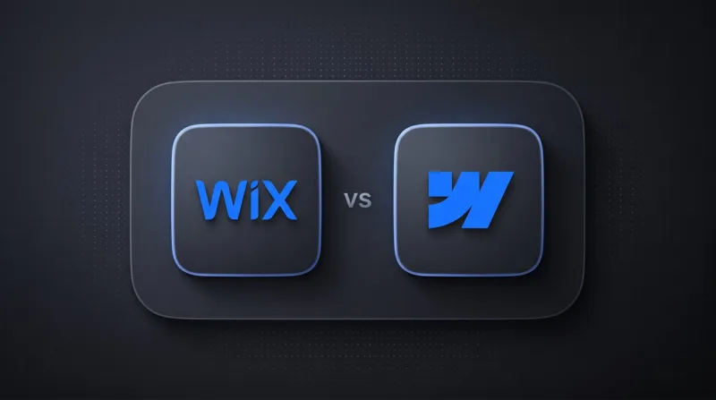 Dark thumbnail comparing Wix and Webflow: two app tiles with the Wix and Webflow logos, a vs in between.