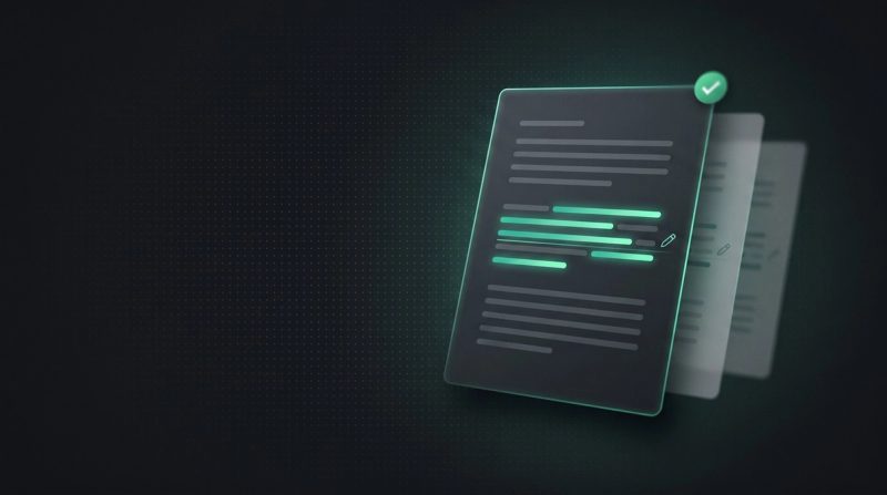 Dark thumbnail on writing SEO copy: a document with keyword lines highlighted in green, a green check mark and a pen icon.