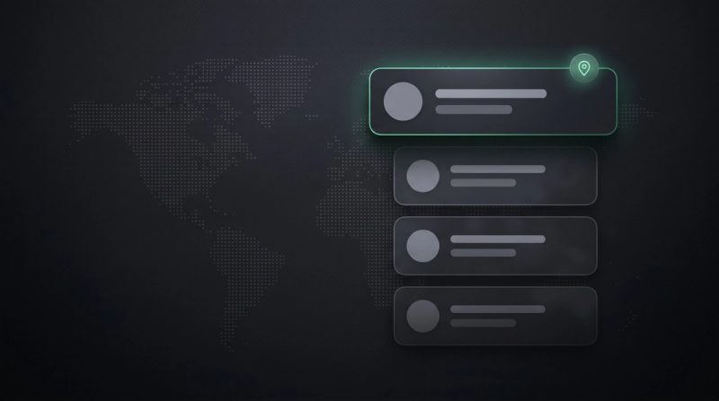 Dark thumbnail on the best web design agencies in the Oberpfalz: a shortlist of cards, the top one highlighted in green with a location pin.