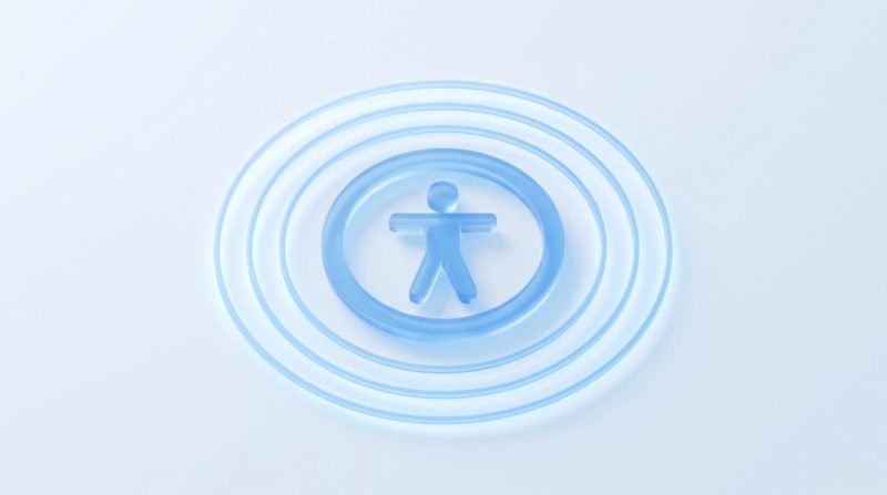 Accessibility symbol in concentric rings on the topic of the BFSG (German Accessibility Act).