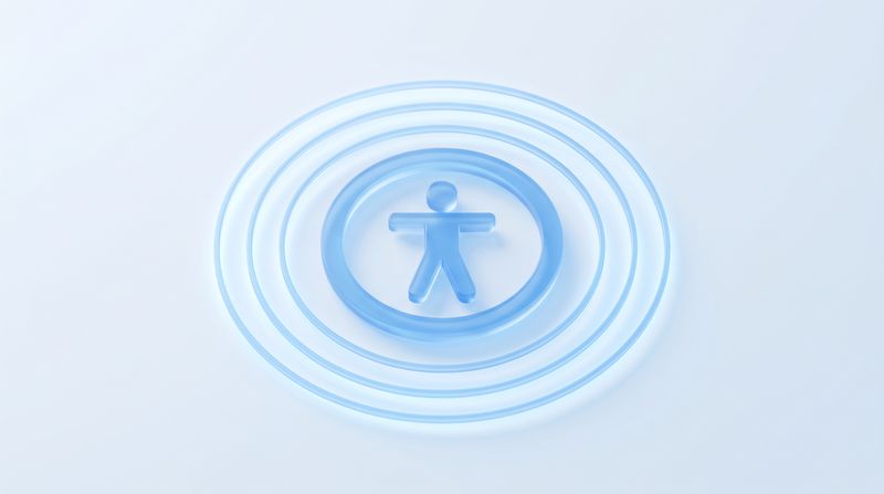 Barrierefreiheits-Symbol in konzentrischen Ringen zum Thema BFSG.